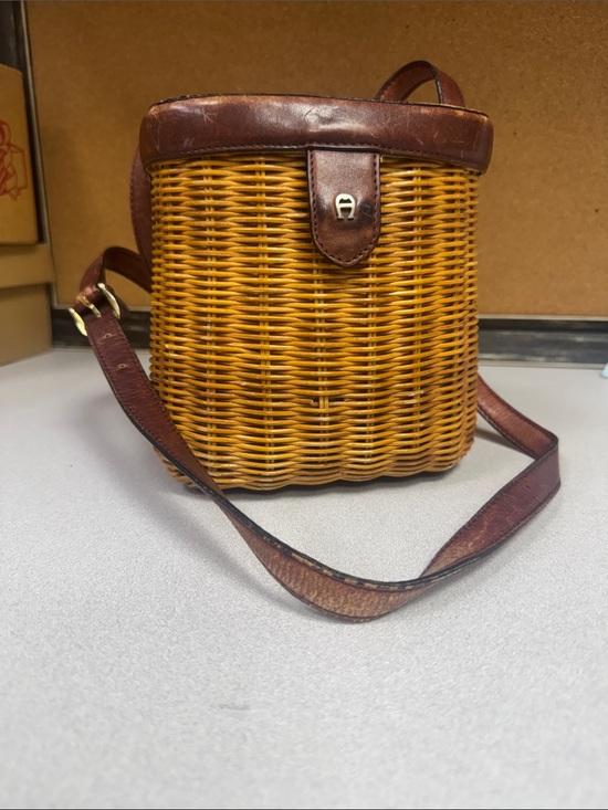Etienne Aigner Handbags - Vintage Etienne Aigner Basket Crossbody Bag with Burgundy Leather Trim